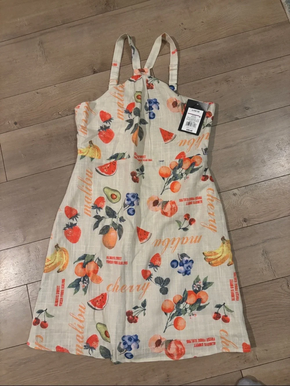 BUNDLE $3/$15  art class Cream Fruit-Print Halter Dress L 10-12 New